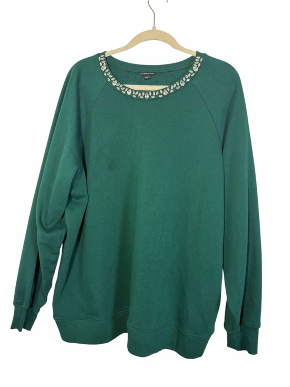 torrid Green Jeweled Crewneck Sweater Rhinestones Cotton Super Soft